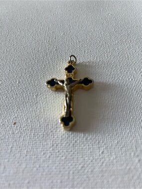 Gold-tone and Black Enamel Crucifix Pendant